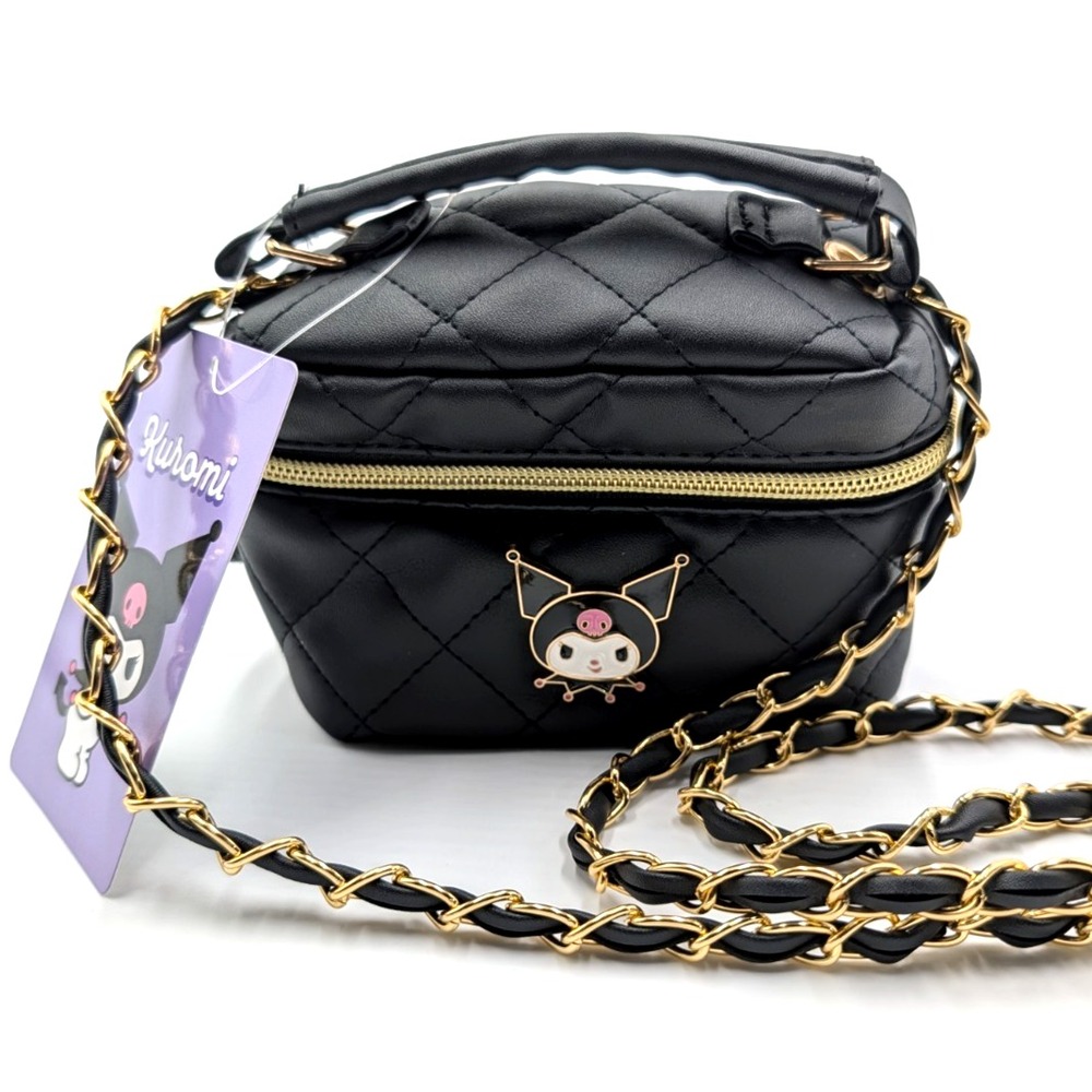 Sanrio Kuromi Quilted Mini Crossbody Train Purse Black Gold Chain New With Tags
